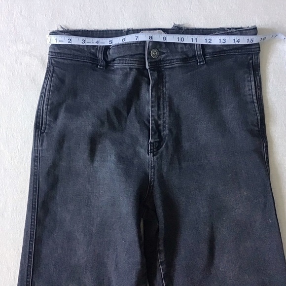 Free People Wide Leg Jeans Woman’s 28 Black Wash High Rise Relaxed Cropped Fit - Picture 10 of 13